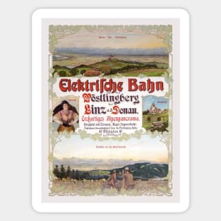 Elektrische Bahn auf den Pöstlingberg Vintage Poster 1902 Sticker